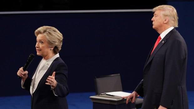 Donald Trump often stood and paced when Hillary Clinton was speaking.