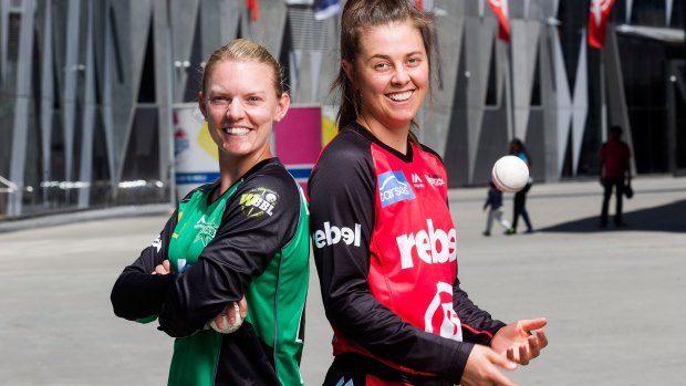Cross-town rivals Kristen Beams of the Melbourne Stars and Molly Strano of the Melbourne Renegades.