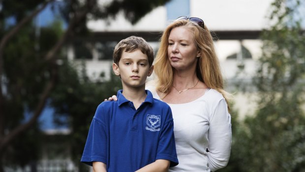 Janine Barrett with her son Fred outside Ultimo Public School. 