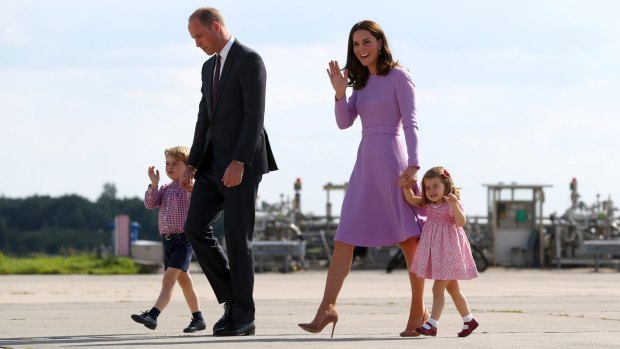 Britain's Prince William, his wife Kate, and their children, Prince George and Princess Charlotte in Germany in July.