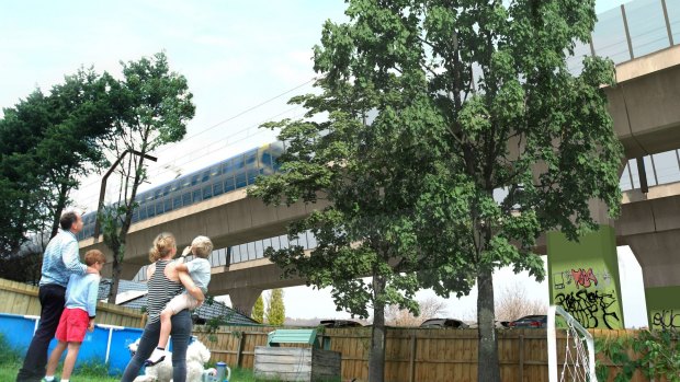 An artist's impression of what sky rail could look like, commissioned by a Murrumbeena resident.