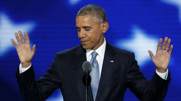 President Barack Obama gestures during his Democratic National Convention speech.