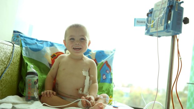 Kidney transplant patient Kaije Archer in the Royal Children's Hospital on Monday.