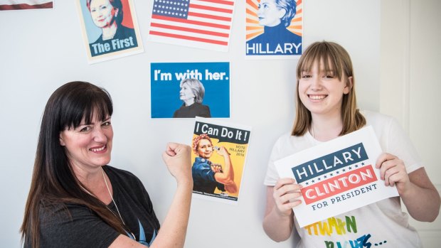Alison Sainsbury and her daughter Katie are hoping to celebrate a presidential victory for Hillary Clinton. 