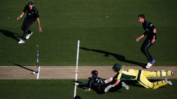 The match winner: Kane Williamson runs outs Josh Hazlewood.