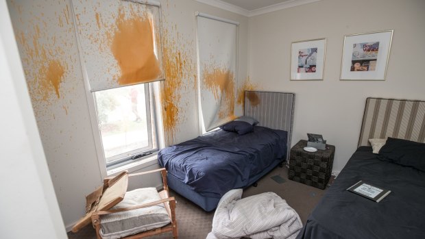 One room had orange stains from capsicum spray.
