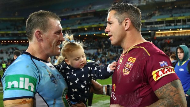Fulltime friends:  Retiring players Paul Gallen and Corey Parker talk after game three.