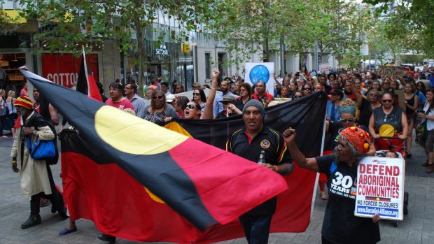 Rally against WA government's Aboriginal community closures.