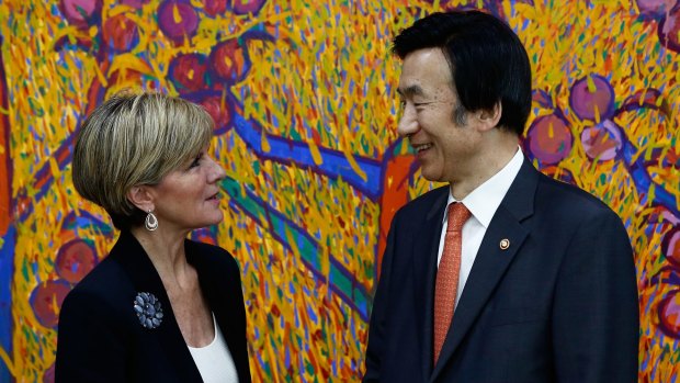 Foreign Affairs Minister Julie Bishop with her  South Korean counterpart, Yun Byung-se, in Seoul.