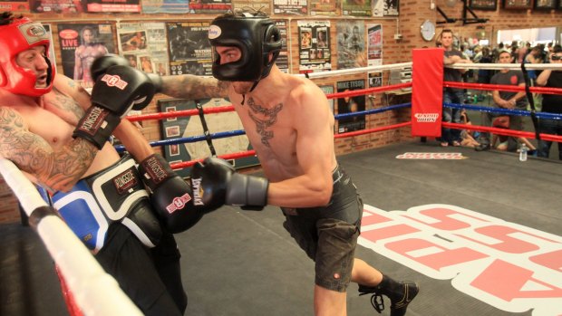 Boxers Jack Brubaker, right, and Davey Browne sparring in 2013.