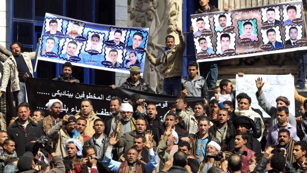 Relatives of the kidnapped Egyptians had protested in Cairo for the release. 