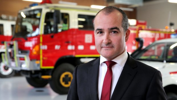 New Emergency Services Minister James Merlino at the Warrnambool CFA station.