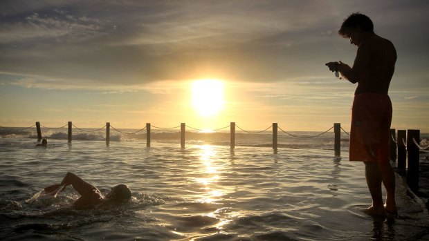 Swimmers at Mahon pool in Sydney take advantage of fading summer rays.