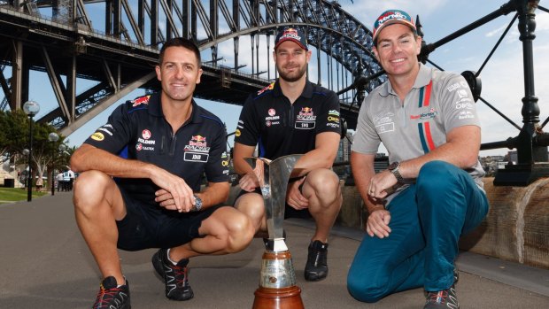 Clean fight: Craig Lowndes with Shane van Gisbergen and Jamie Whincup who are battling for the Supercars title at the Sydney 500.