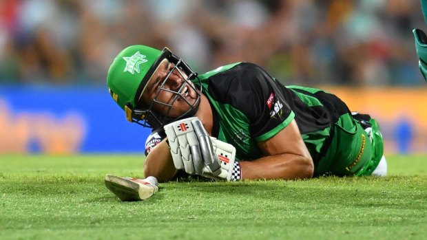 Melbourne Stars' Marcus Stoinis was run out on 99 during the team's Big Bash League match against Brisbane Heat at the Gabba