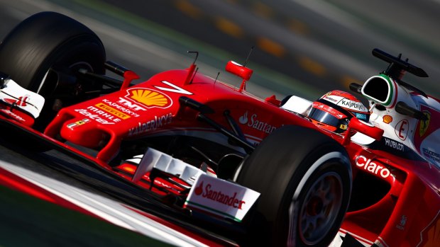 Kimi Raikkonen odrives during day four of F1 winter testing at Circuit de Catalunya.