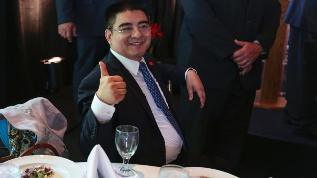 Chinese businessman Chen Guangbiao hosts a lunch for 250 homeless people in New York, in 2014.