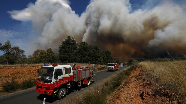 Firefighters respond to a fire at Carwoola, southeast of Canberra.