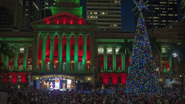 Christmas comes to Brisbane with the lighting of the solar-powered tree with 16,000 lights. Thousands turned out for the celebration.