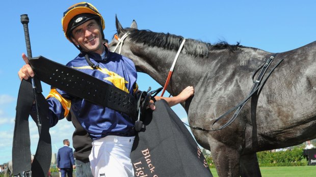 Dwayne Dunn after riding Chautauqua in last year's Lightning Stakes.