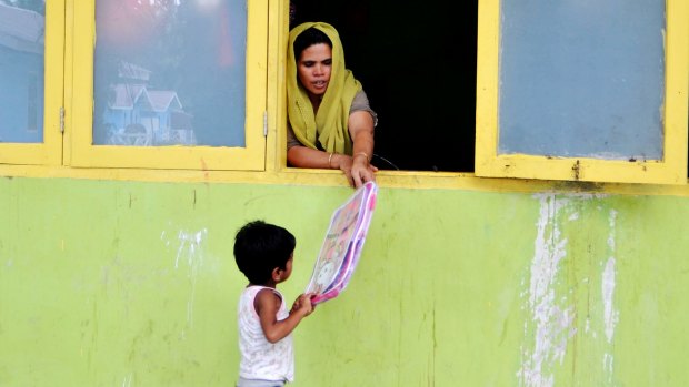 Rohingya refugees at Bayeun temporary shelters in Aceh.  