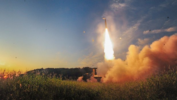 South Korea fires a missile during an exercise on Monday.