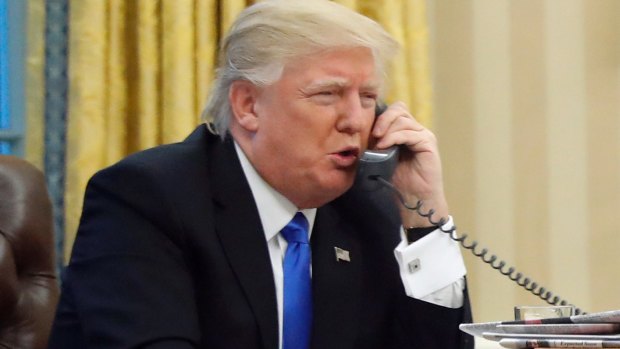 President Donald Trump speaks on the phone with Australian Prime Minister Malcolm Turnbull in January.