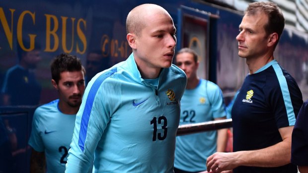 Rising star: Aaron Mooy en route to training in Bangkok with the Socceroos.