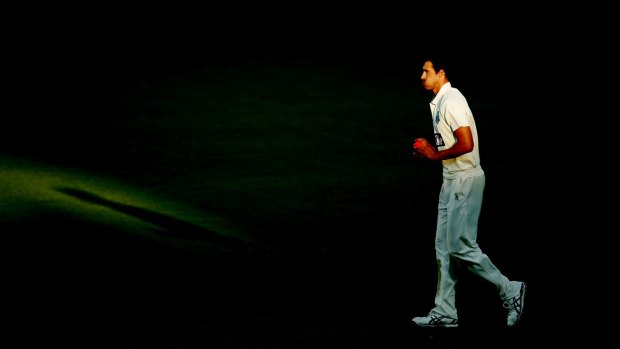 Mitch Starc bowls at Adelaide Oval in a Sheffield Shield match last month.