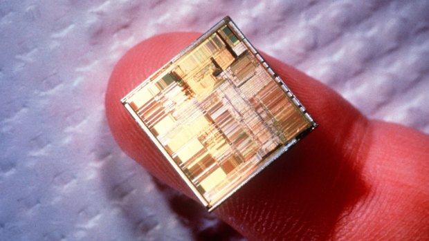 The Intel Pentium processor microchip, microprocessor.