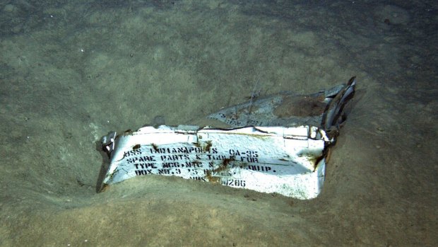 A spare parts box from the USS Indianapolis on the floor of the North Pacific Ocean.