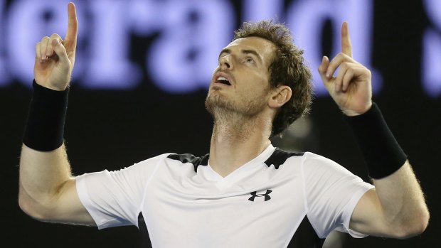 Murray celebrates his victory over Milos Raonic.