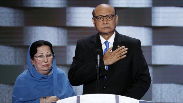 Khizr Khan and his wife Ghazala at the Democratic National Convention in Philadelphia.