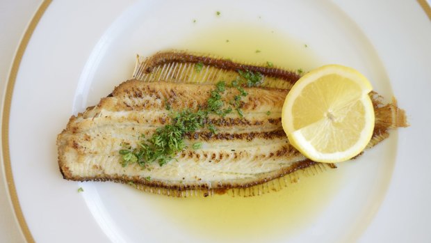 A delicious serving of locally caught Sole Meuniere with fresh lemon.