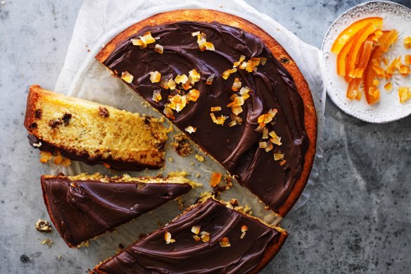 Helen Goh's ricotta cake with amaretto raisins and chocolate ganache.