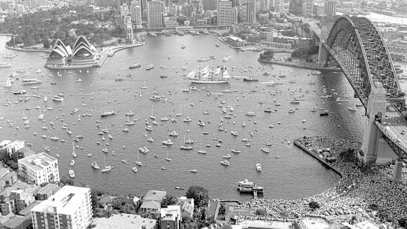 Sparkling: Australia kicked off 1988 with a party and the re-enactment of the arrival of the First Fleet on Australia Day.