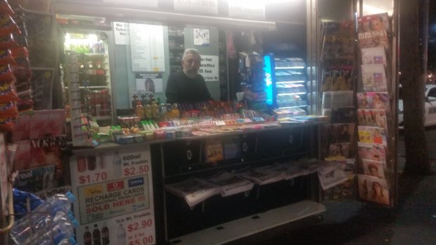 Senol Kocabiyik at his kiosk near the corner of Flinders and Swanston streets. 