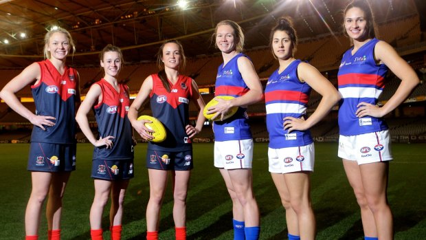 Blazing a trail: Demons and Dogs players before the women's exhibition match in June.