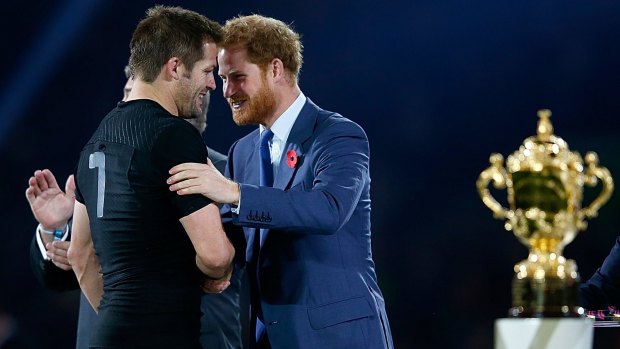 Huge event: Prince Harry All Blacks captain Richie McCaw after winning the World Cup.