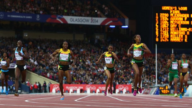 Clean sweep: Jamaican trio Stephanie McPherson, Novlene Williams-Mills and Christine Day in the 400m.