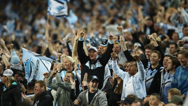 Delighted: Sharks supporters cheer during the NRL Preliminary Final win over the North Queensland Cowboys at Allianz Stadium.