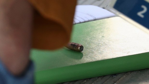 The bullet which landed inside the media centre at the Olympic Equestrian Centre.