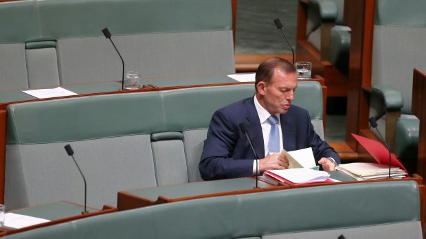 Tony Abbott in ousted isolation at the end of Question Time in October 2015.