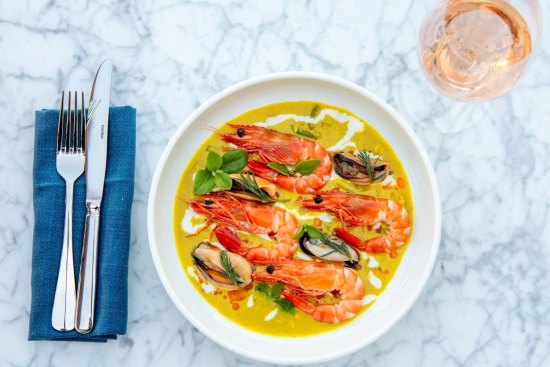 The Prawn Laksa with mussels, coconut and cashew at Manly Pavilion