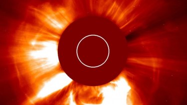 Coronal mass ejections, captured by NASA's coronagraph instrument. 