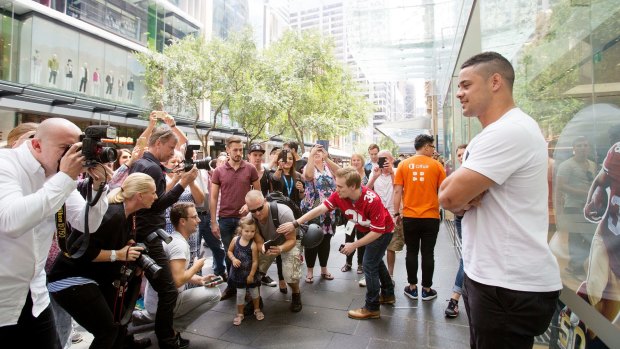Hayne meets NFL fans in Sydney in February.