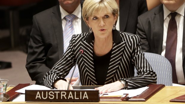Foreign Affairs Minister Julie Bishop during the UN Security Council meeting in July 2014. 