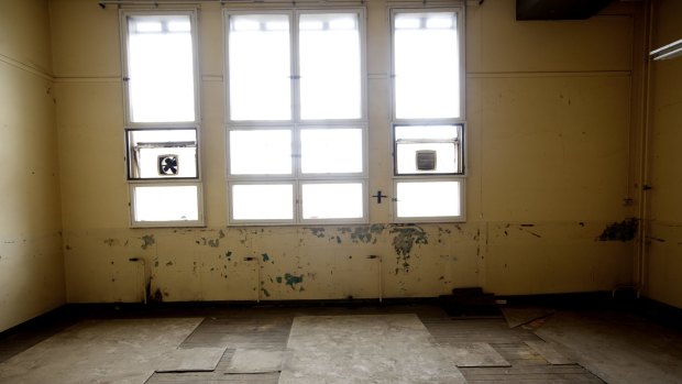 Inside one of the rooms of the derelict Collingwood Technical College site, soon-to-be the Collingwood Arts Precinct.