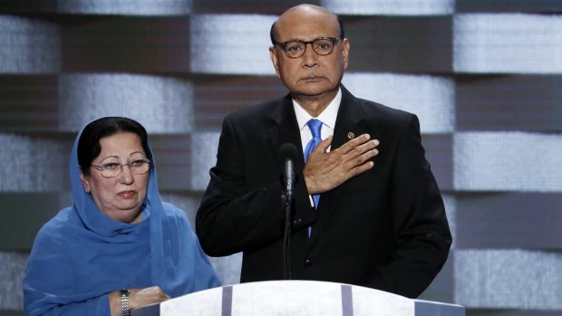 Khizr Khan and his wife Ghazala on the final day of the Democratic National Convention in Philadelphia.