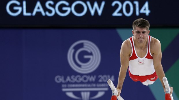 World class: Max Whitlock of England performs on the parallel bars.